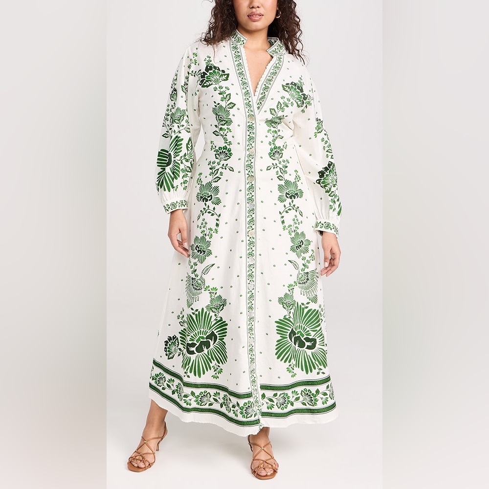 White and Green Floral Maxi Dress